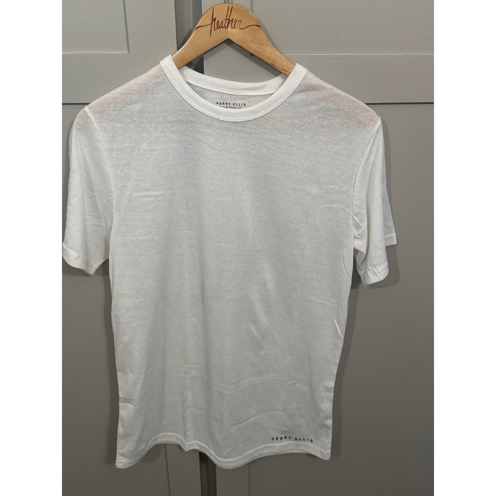 Perry Ellis Portfolio Mens White Short Sleeve Crew Neck T-Shirt Size S Small